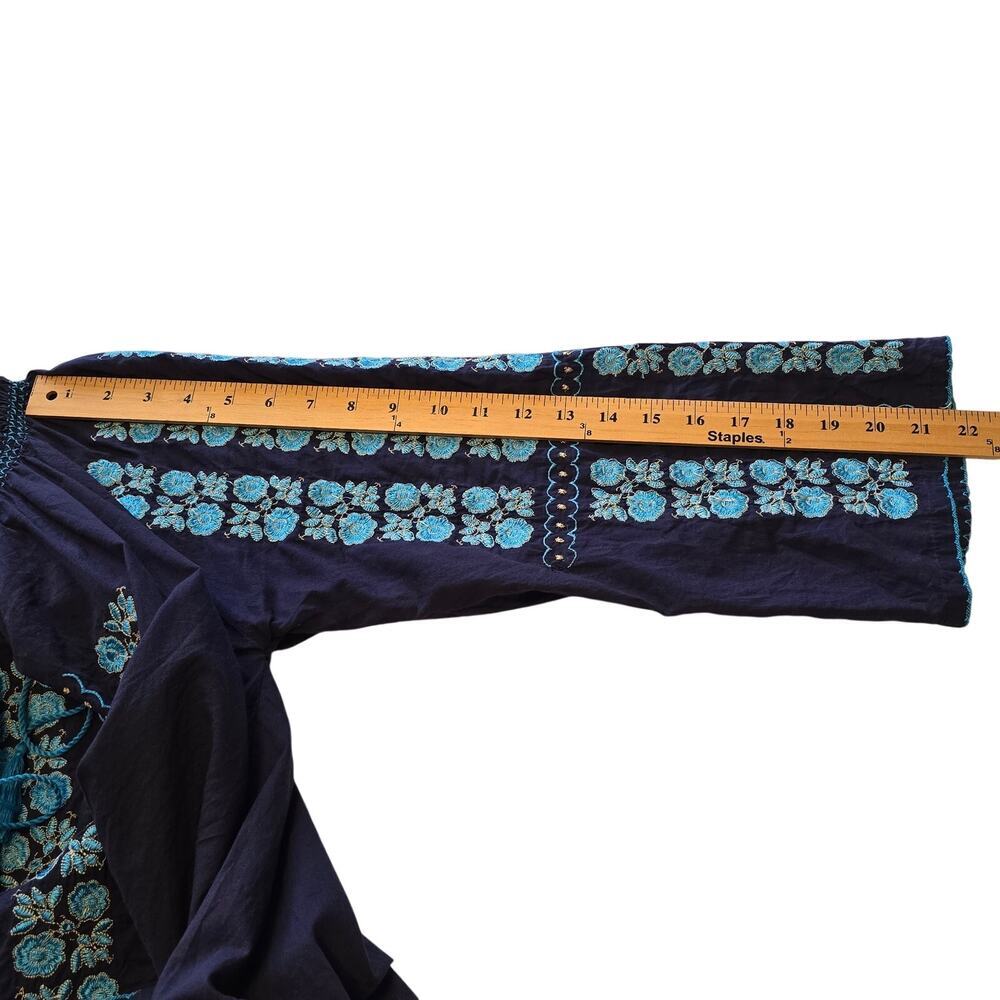 Boutique 17 Top Womens Size Large Blue Floral Embroidered Tassels Bohemian - Picture 8 of 10
